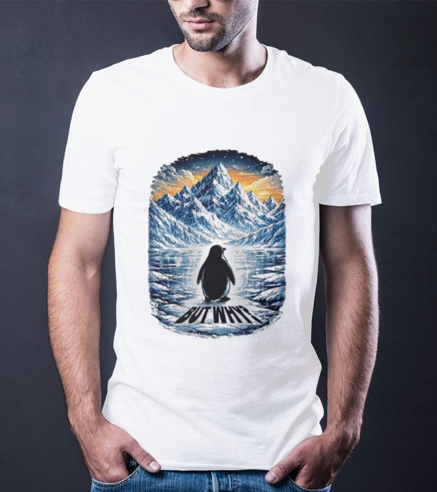 Viral Nihilist Penguin But Why Mountain Reflection T-Shirt