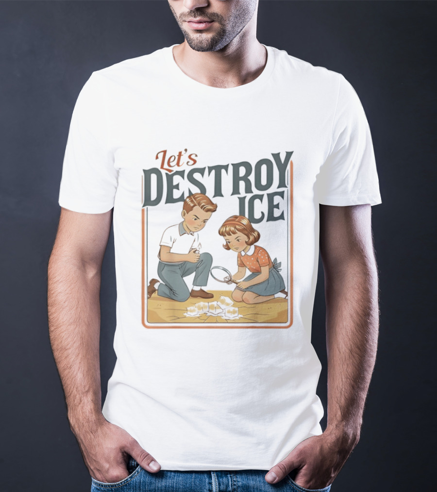 Let's Destroy Ice Vintage Style Cartoon Kids With Airplane T-Shirt
