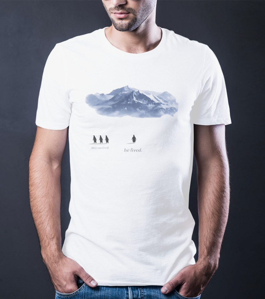 Penguin They Survived He Lived Mountain Scene T-Shirt
