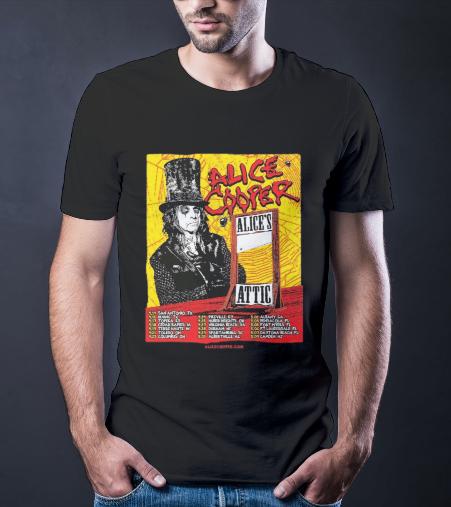 Alice Cooper 2026 Alice's Attic Tour Dates San Antonio Albany Locations T-Shirt