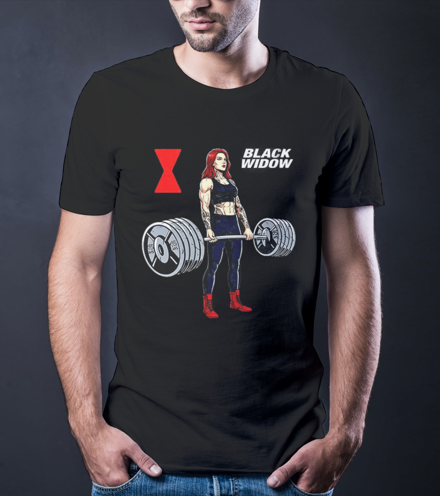 Black Widow Weightlifting Gym Workout Red Hourglass T-Shirt