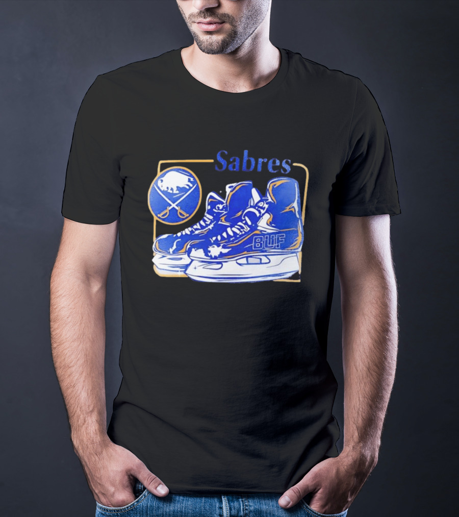 Sabres BUF Skates With Buffalo And Crossed Sabers T-Shirt