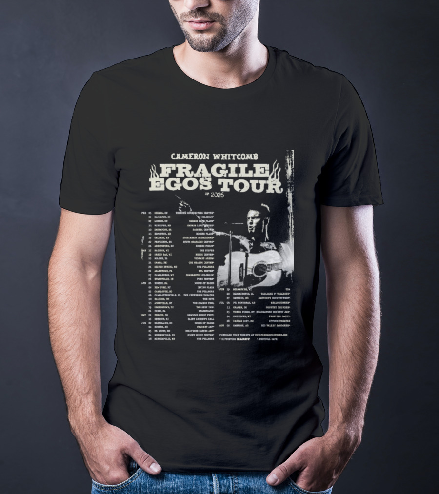 Cameron Whitcomb Fragile Egos Tour 2026 With Tour Dates And Guitar Image T-Shirt