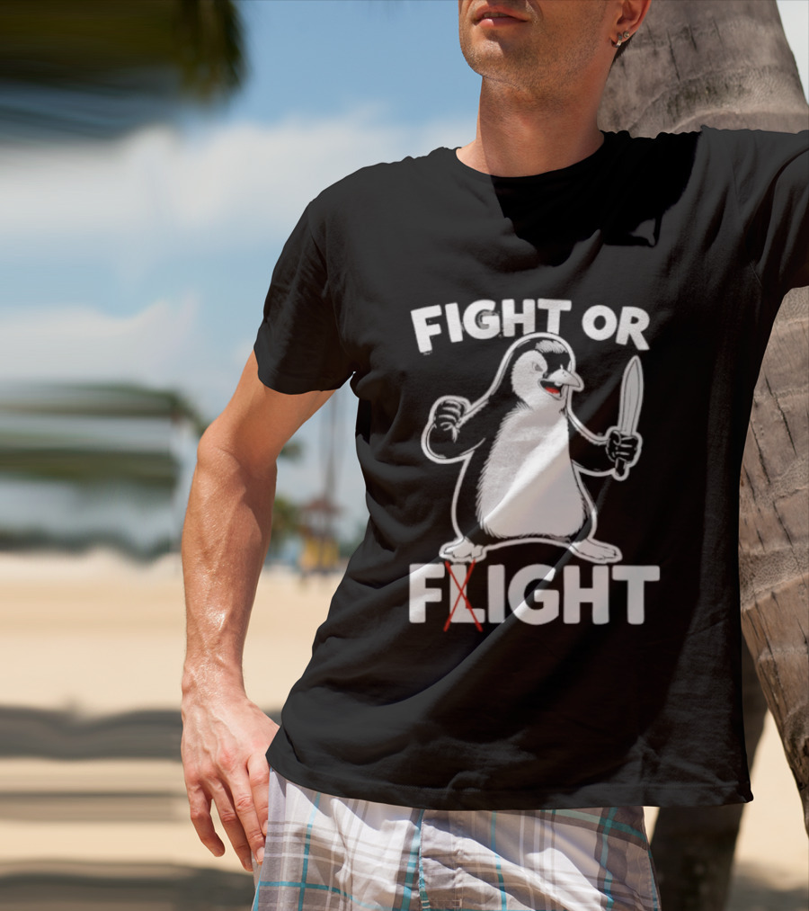 Penguin Holding Knife Fight Or Flight Meme T-Shirt