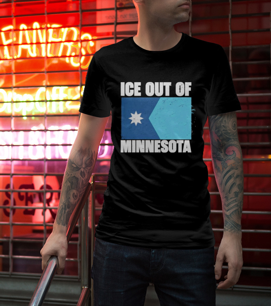 Ice Out Of Minnesota Flag Star Blue Shape T-Shirt