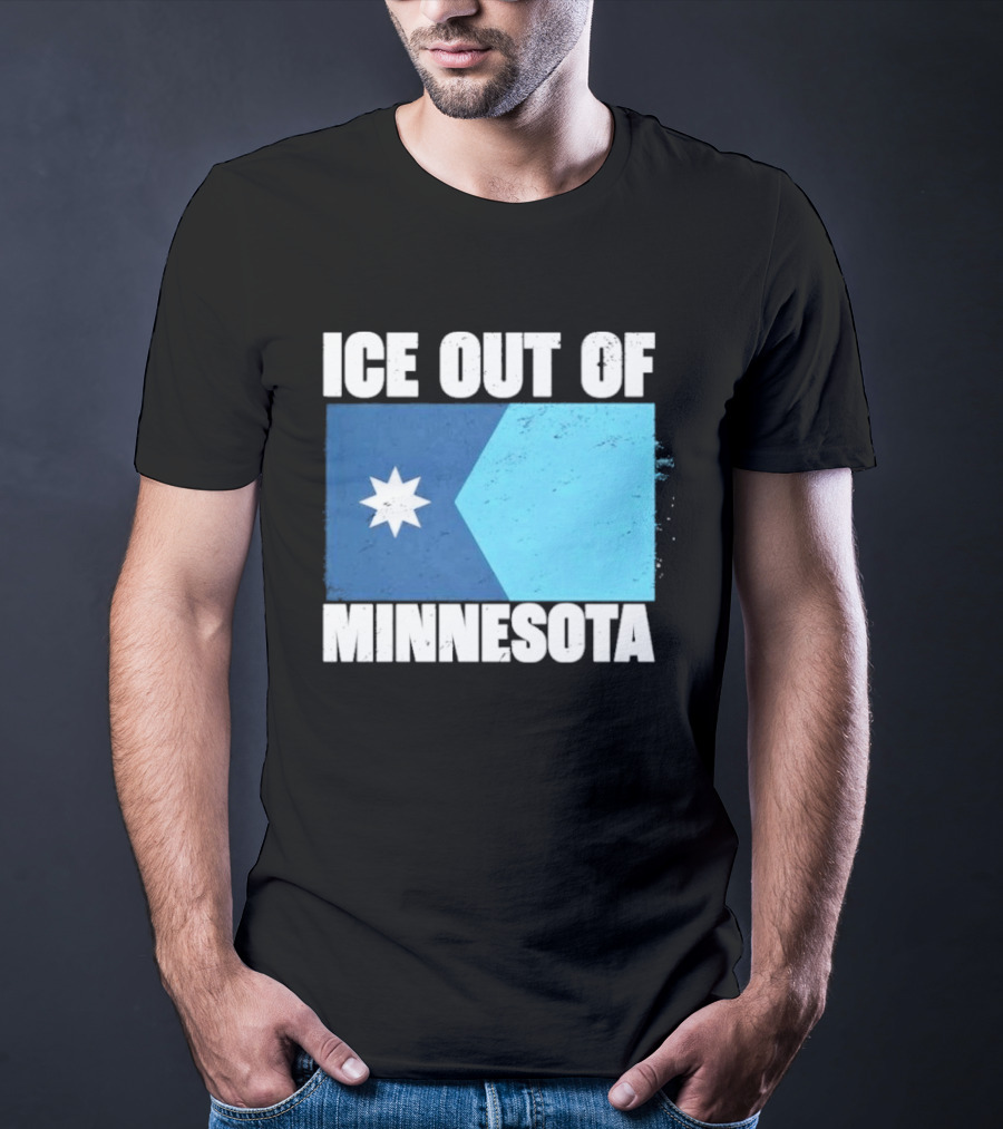 Ice Out Of Minnesota Flag Star Blue Shape T-Shirt