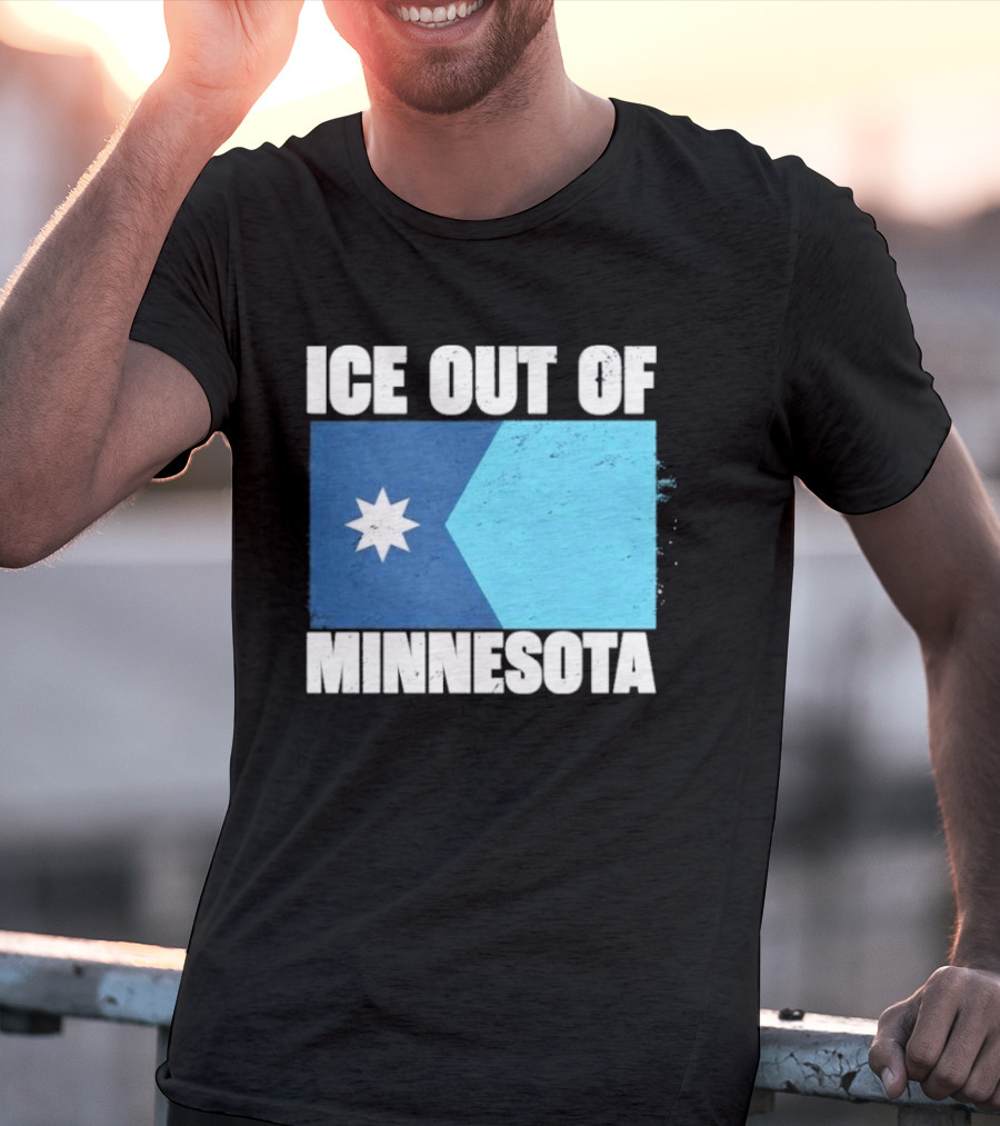 Ice Out Of Minnesota Flag Star Blue Shape T-Shirt