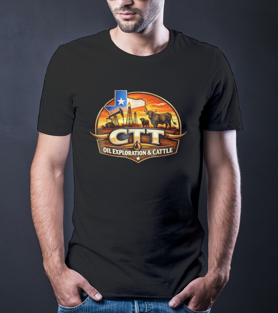 CTT Oil Exploration And Cattle Oilfield Texas Ranch Landscape T-Shirt
