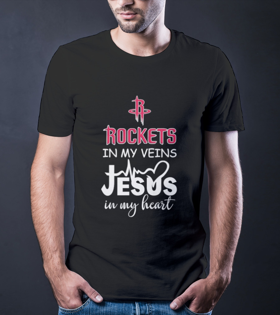 Rockets In My Veins Jesus In My Heart Houston Rockets Basketball Faith T-Shirt