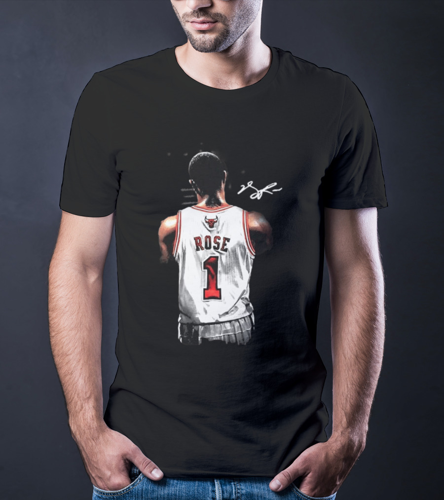 Derrick Rose Chicago Bulls Autographed Jersey Number 1 NBA T-Shirt