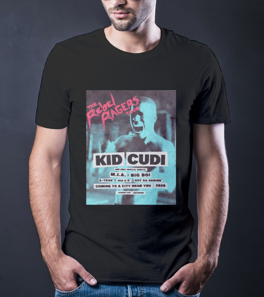 Kid Cudi The Rebel Ragers Tour 2026 Featuring M.I.A. Big Boi A Trak And Dot Da Genius T-Shirt