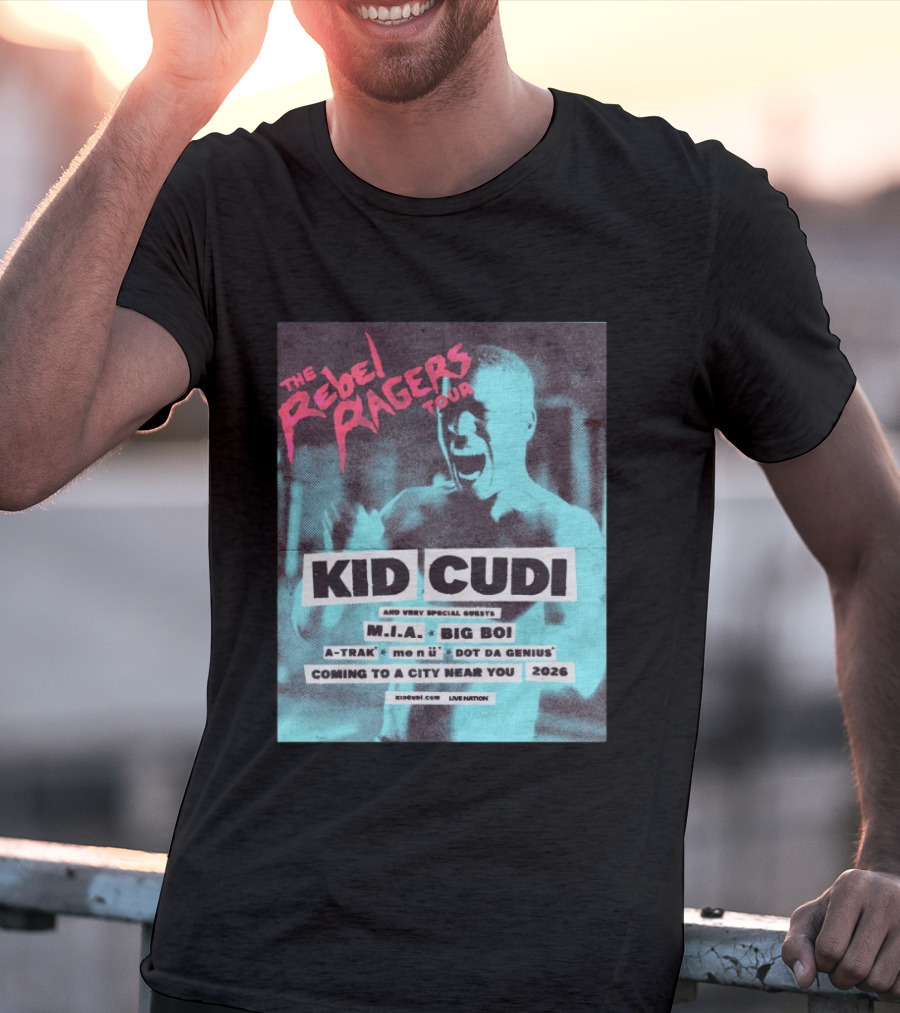 Kid Cudi The Rebel Ragers Tour 2026 Featuring M.I.A. Big Boi A Trak And Dot Da Genius T-Shirt