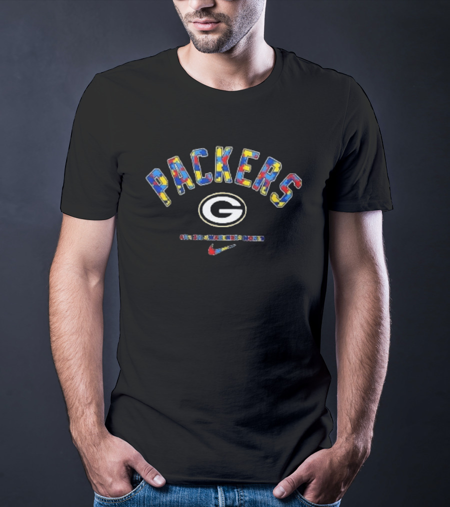 Green Bay Packers Autism Awareness Month Puzzle T-Shirt