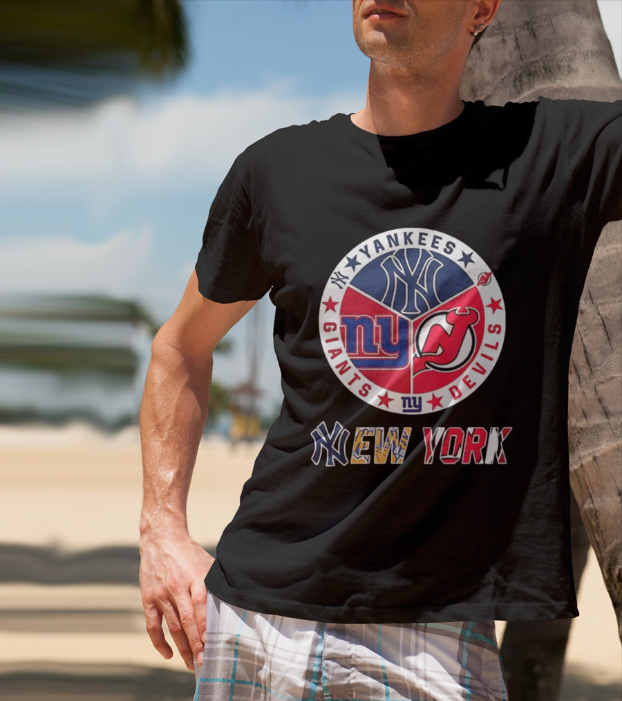 New York Yankees Giants New Jersey Devils Team Mashup T-Shirt