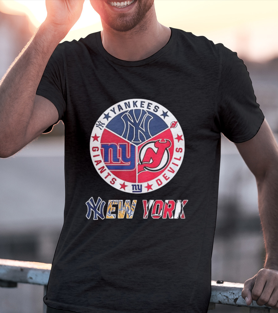 New York Yankees Giants New Jersey Devils Team Mashup T-Shirt