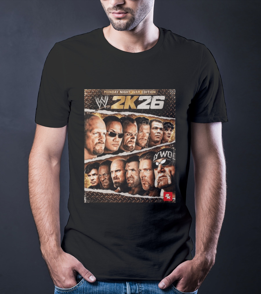 WWE 2K26 Monday Night War Edition Stone Cold Steve Austin Hollywood Hogan The Rock Shawn Michaels Triple H Cover T-Shirt