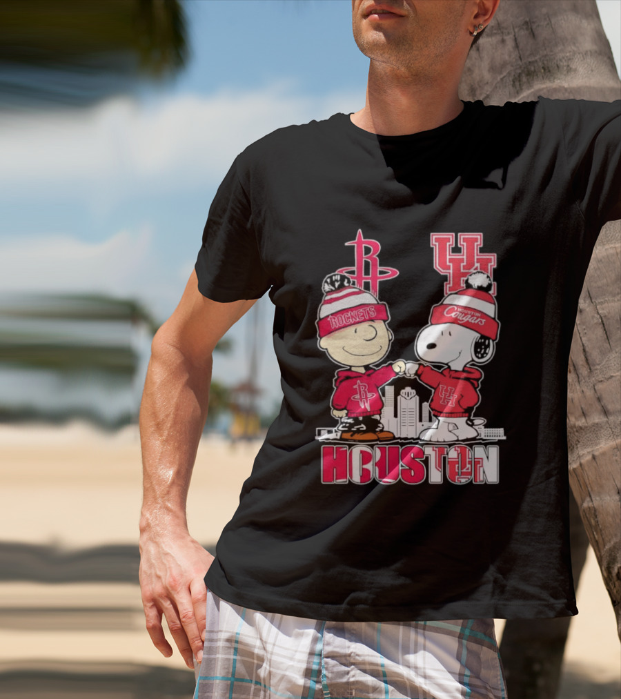 Peanuts Characters X Houston Rockets X University Of Houston Cougars Collaboration T-Shirt
