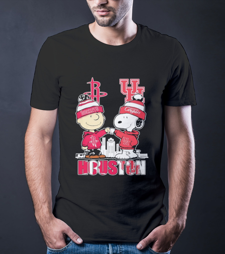 Peanuts Characters X Houston Rockets X University Of Houston Cougars Collaboration T-Shirt