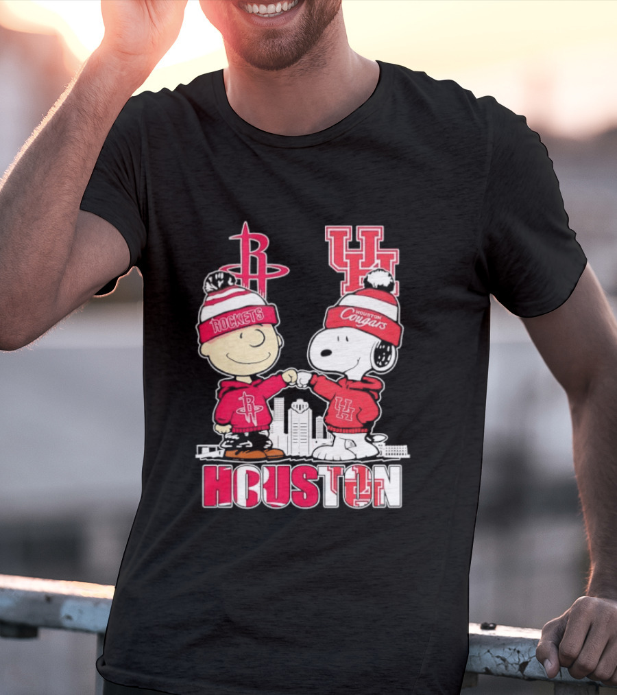 Peanuts Characters X Houston Rockets X University Of Houston Cougars Collaboration T-Shirt