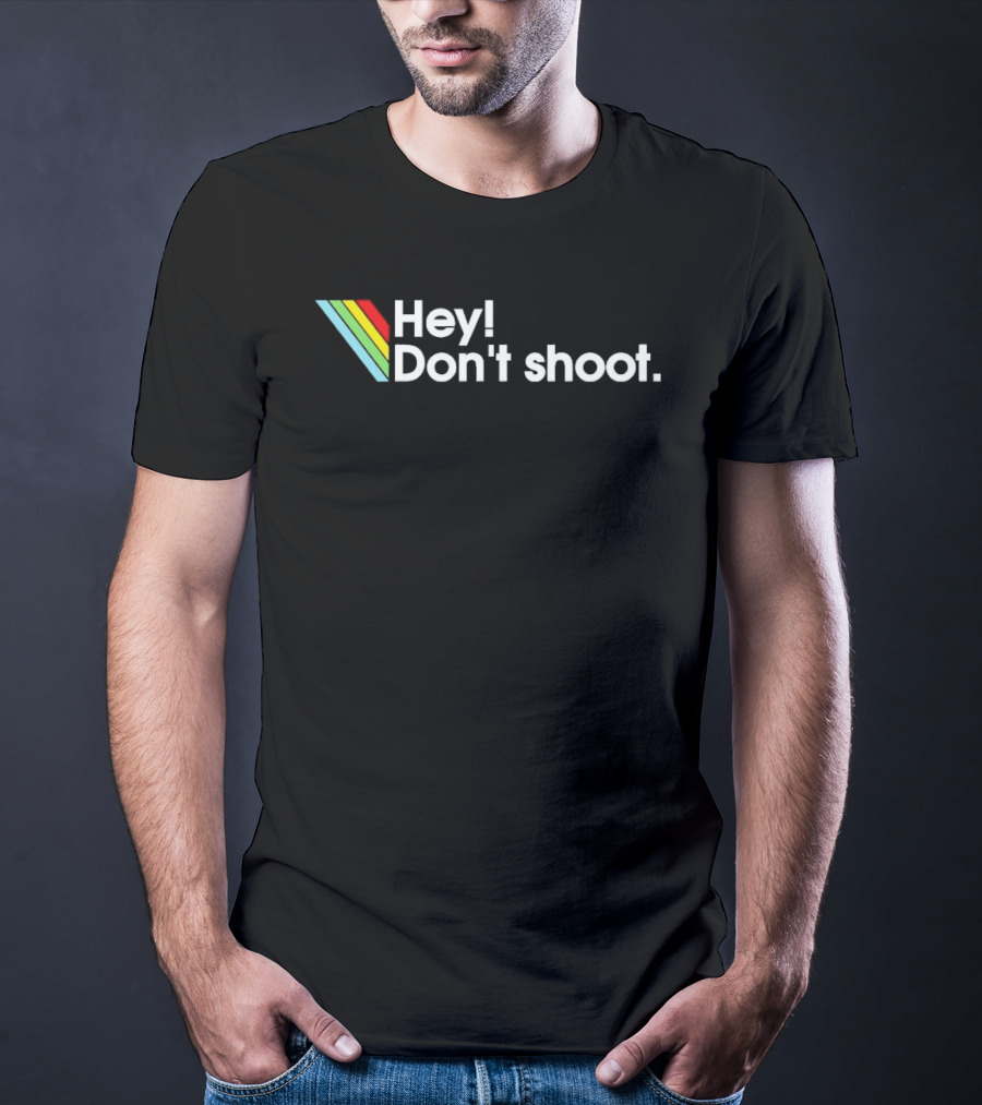 Hey Don't Shoot Arc Raiders Retro Rainbow Stripes T-Shirt