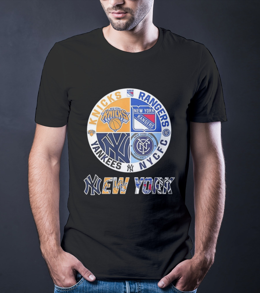 New York Knicks Rangers Yankees NYCFC Sports Teams Mashup T-Shirt