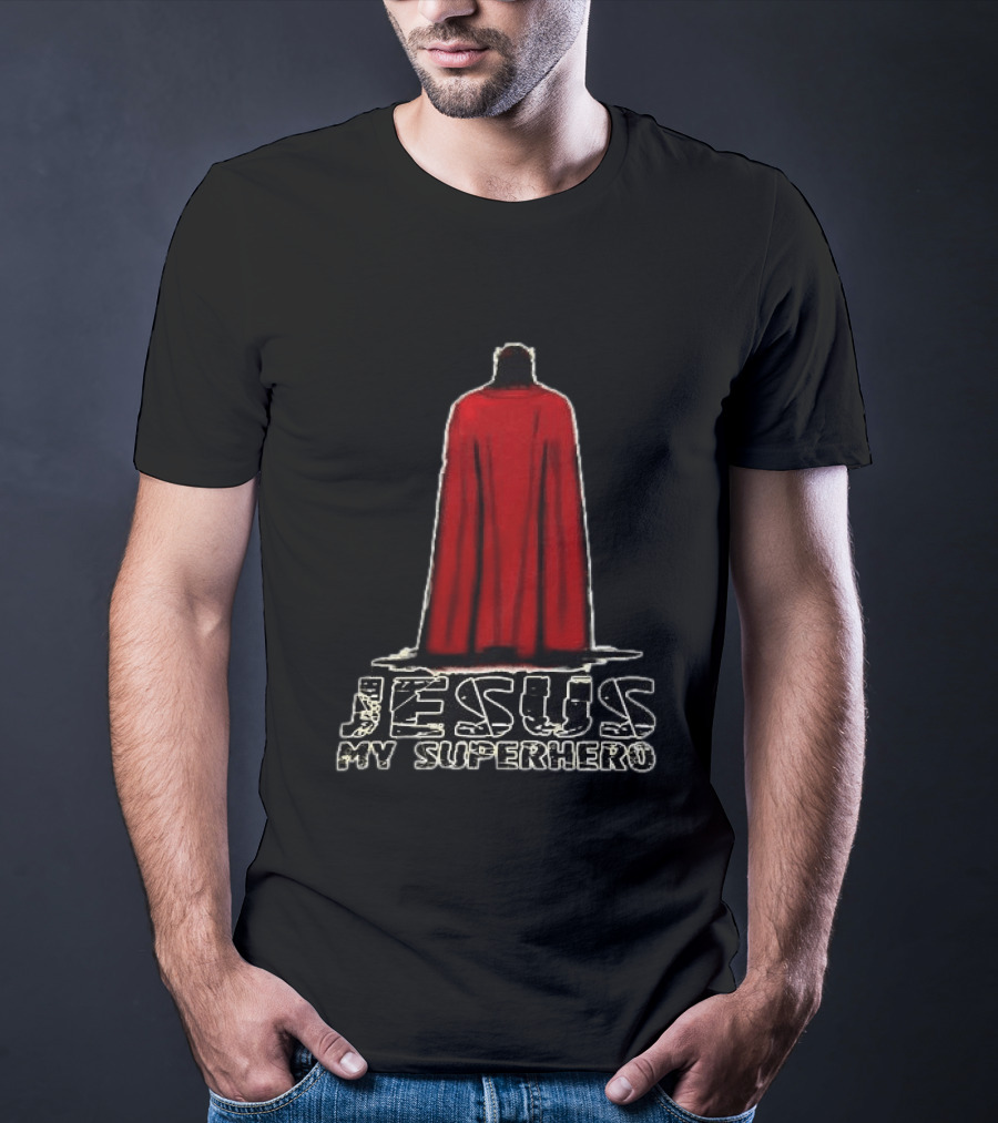 Jesus My Superhero Red Cape Christian Strength T-Shirt