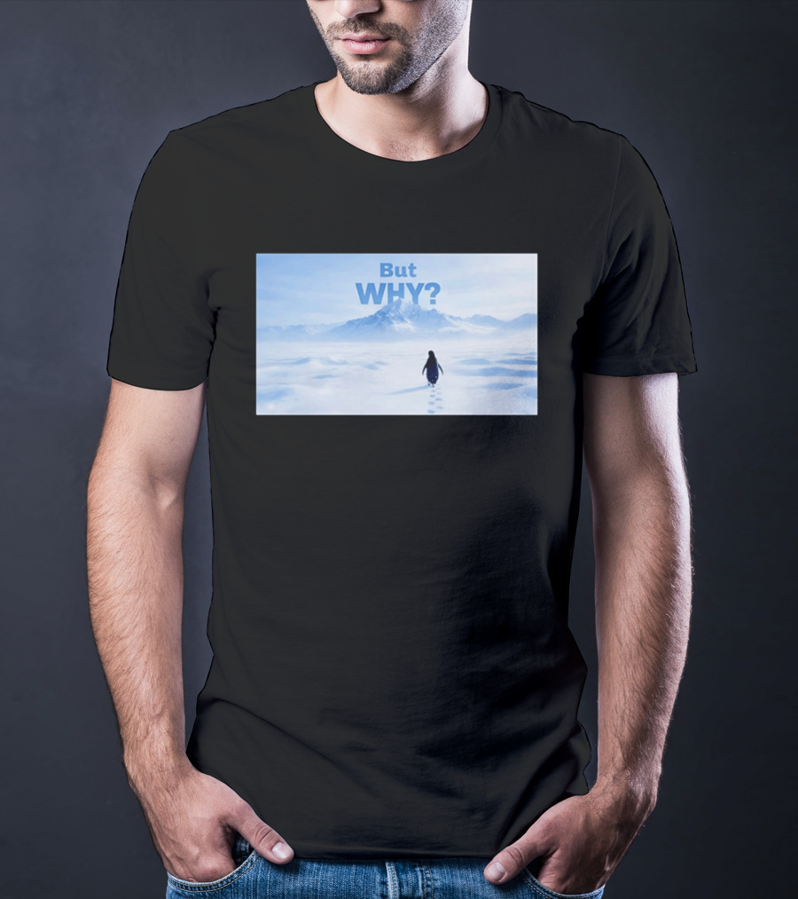 Nihilist Penguin But Why Snowy Mountains And Footprints T-Shirt