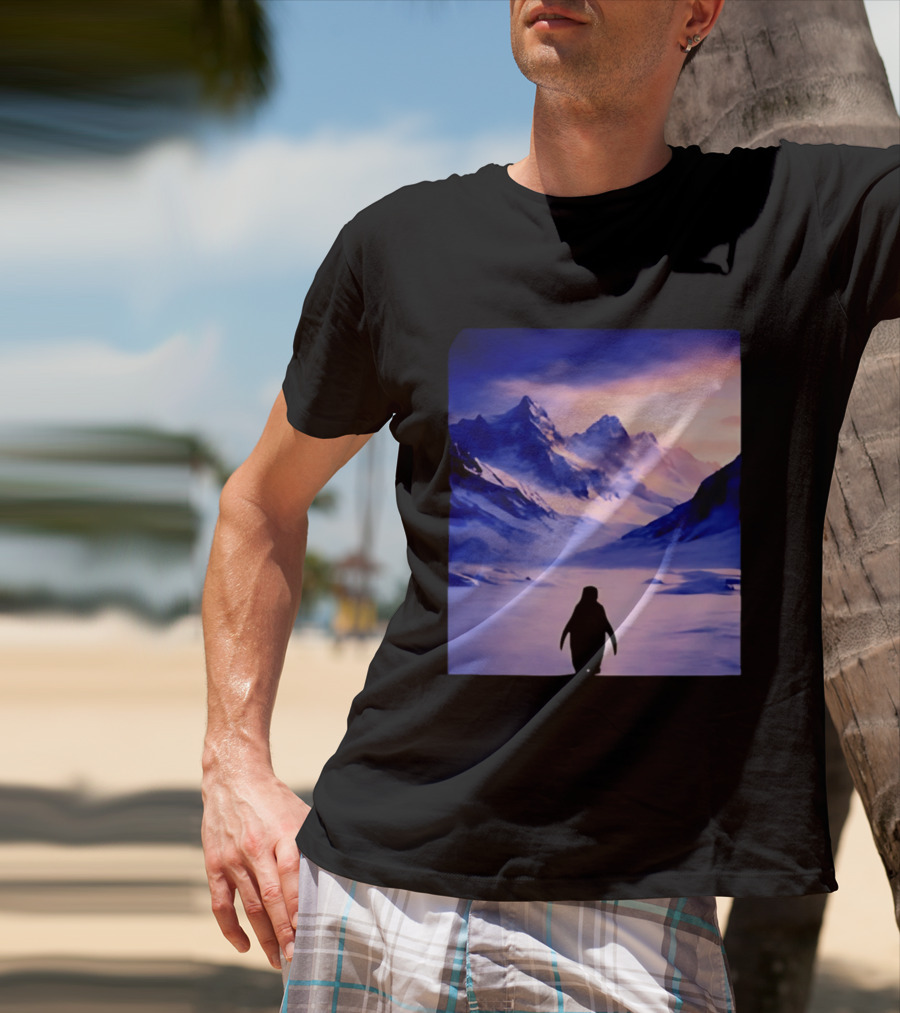 Nihilist Penguin Silhouette In Mountainous Ice Landscape T-Shirt