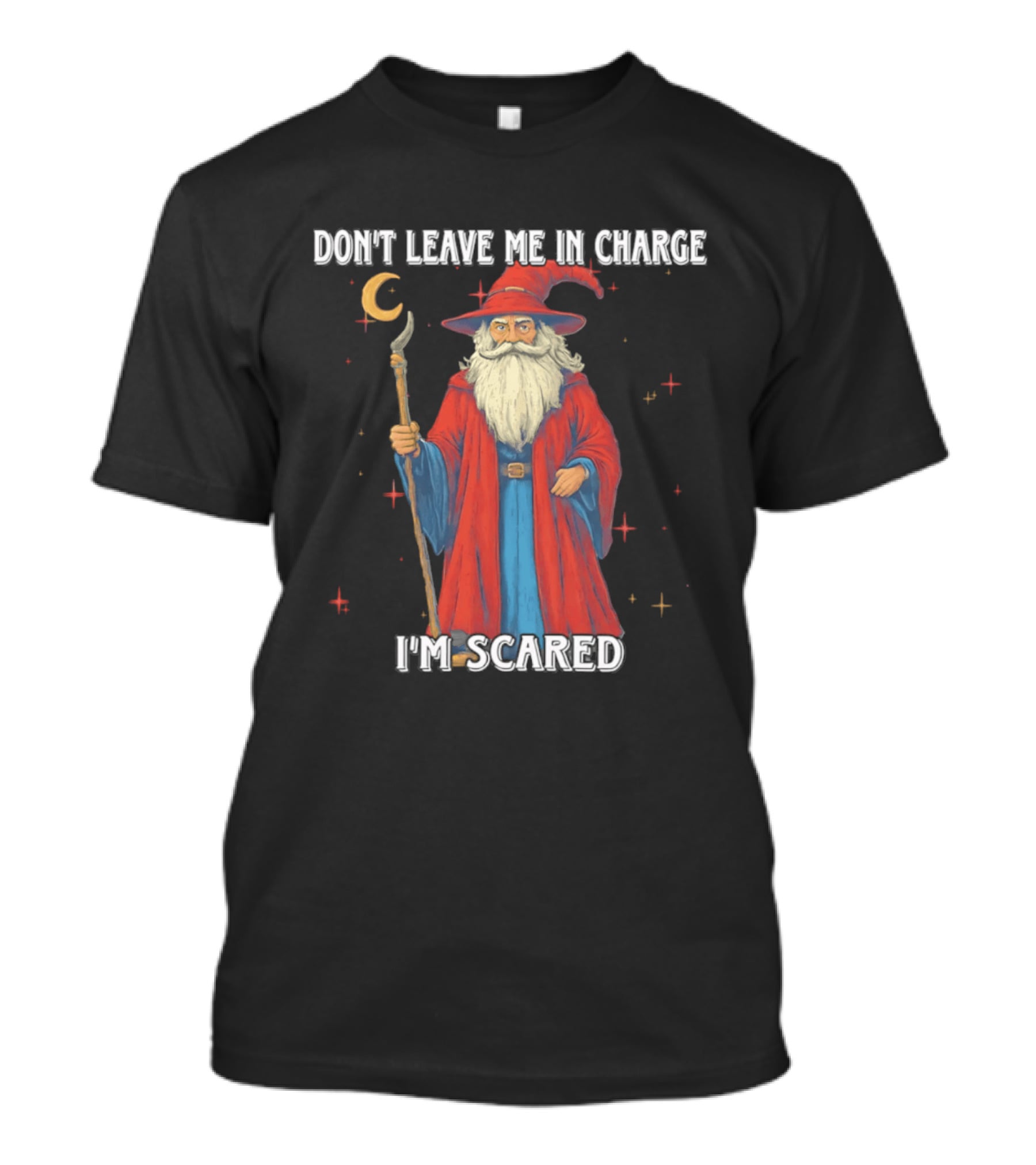 Don't Leave Me In Charge I'm Scared Wizard Staff Red Cloak T-Shirt