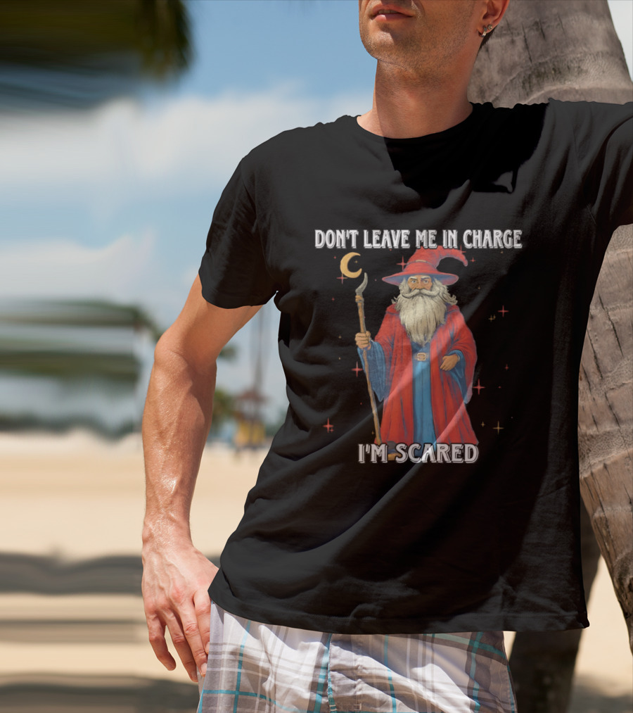 Don't Leave Me In Charge I'm Scared Wizard Staff Red Cloak T-Shirt