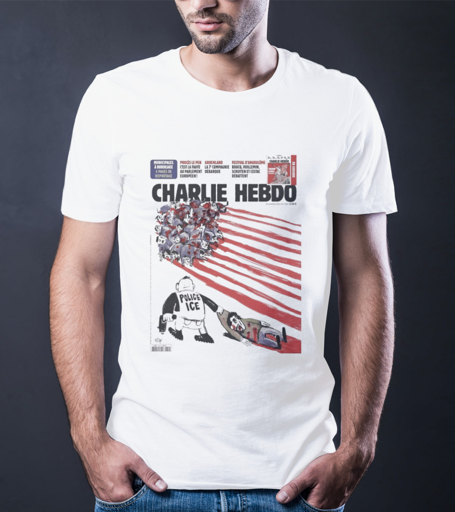 Charlie Hebdo ICE Officer With Flag And Migrant Scene T-Shirt