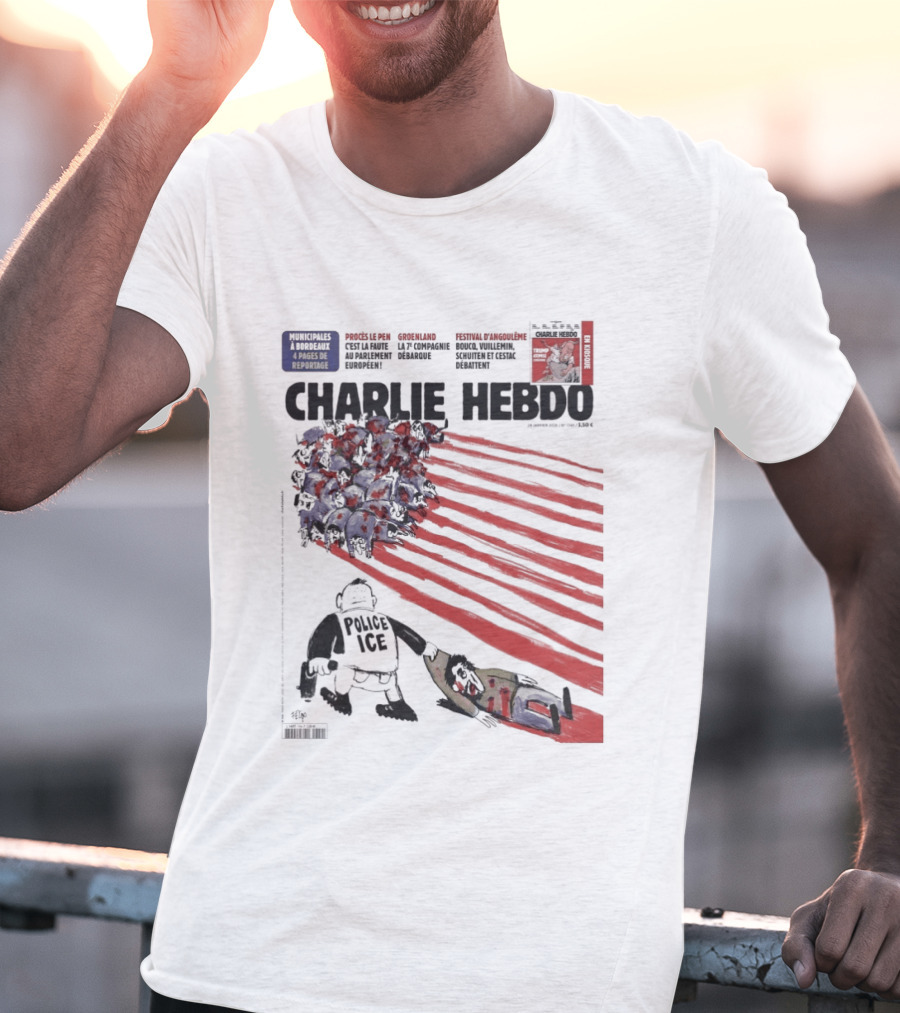 Charlie Hebdo ICE Officer With Flag And Migrant Scene T-Shirt