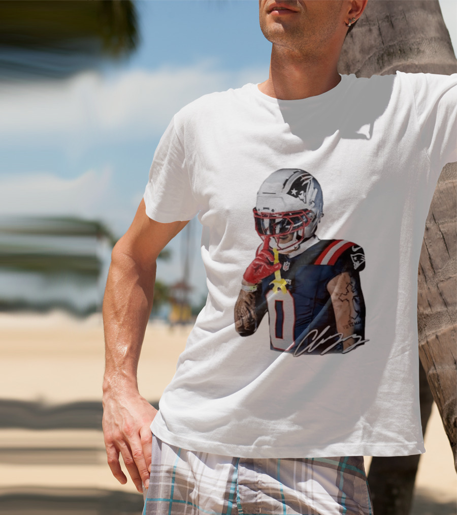 Christian Gonzalez Patriots Number Zero Shh Gesture Helmet Tattoo Football T-Shirt