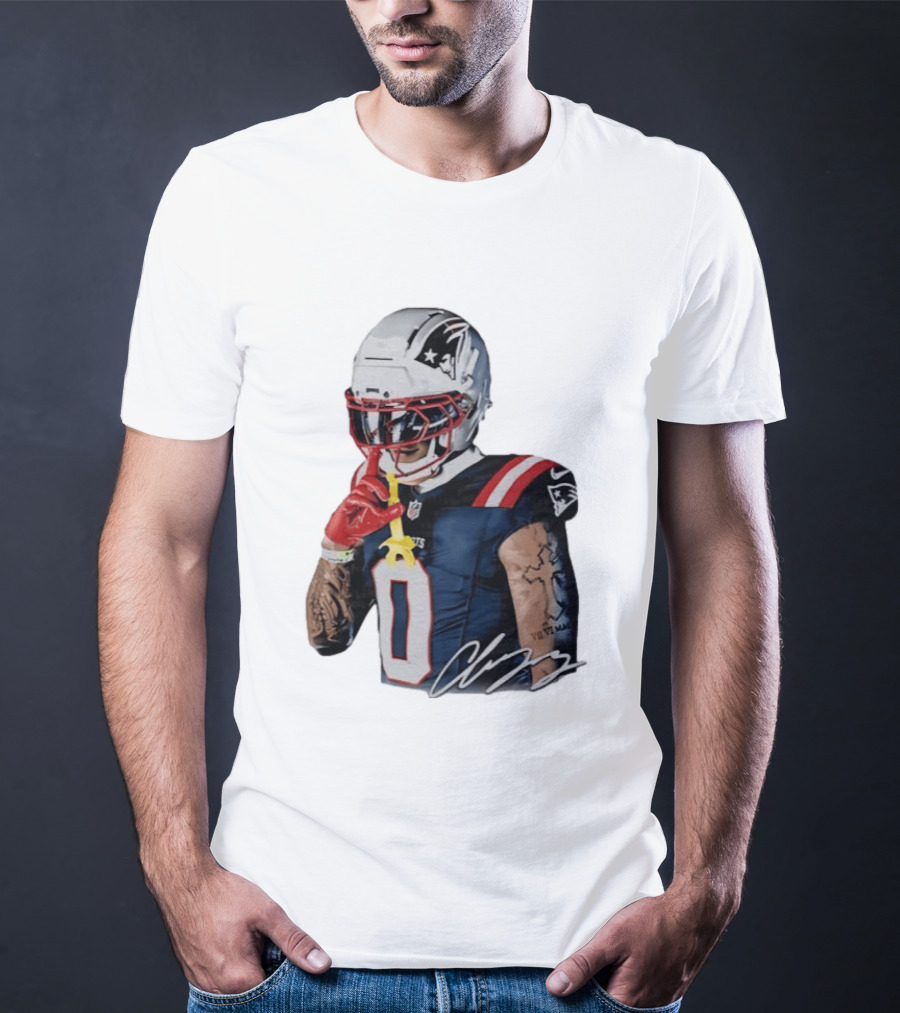Christian Gonzalez Patriots Number Zero Shh Gesture Helmet Tattoo Football T-Shirt