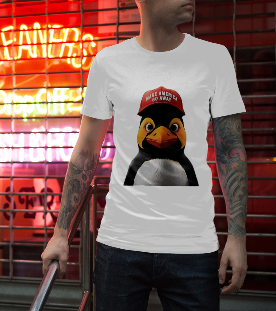 Make America Go Away Red Hat Penguin Iconic Humor T-Shirt