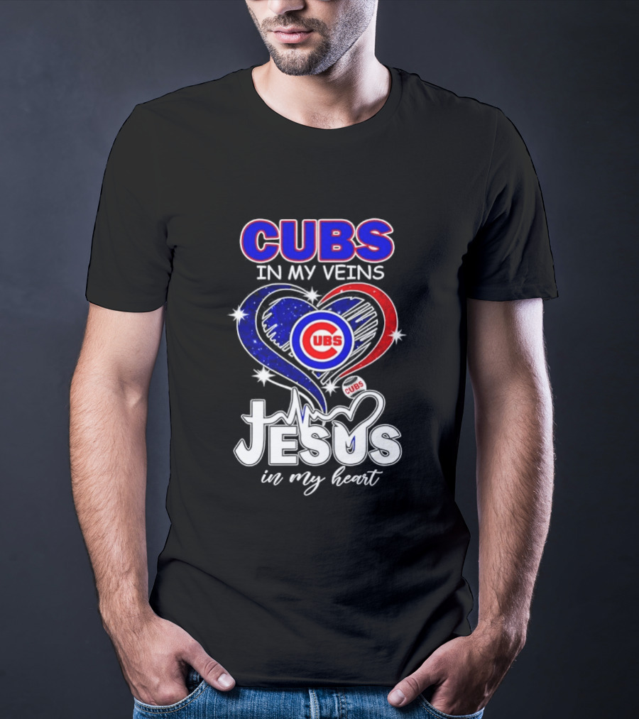 Cubs In My Veins Jesus In My Heart Chicago Baseball Team Faithful T-Shirt