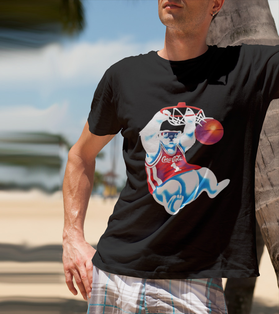 Coca Cola Polar Bear Basketball Dunk Red Jersey T-Shirt