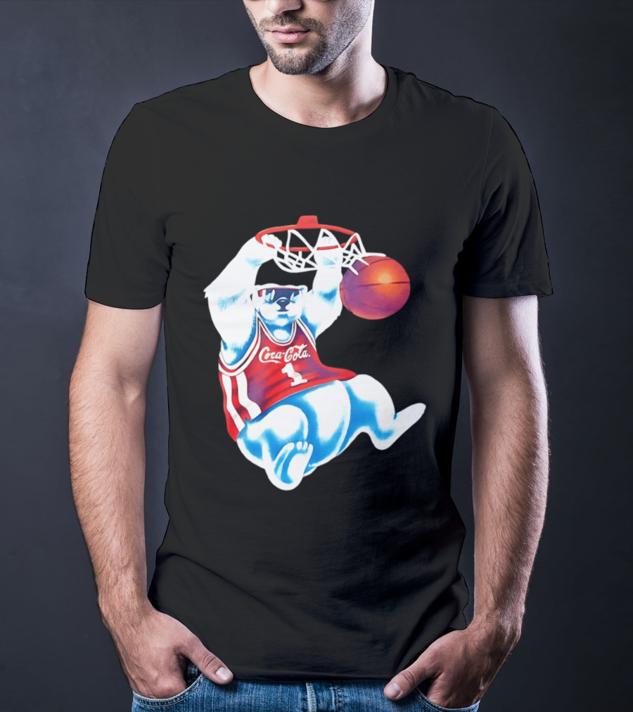 Coca Cola Polar Bear Basketball Dunk Red Jersey T-Shirt