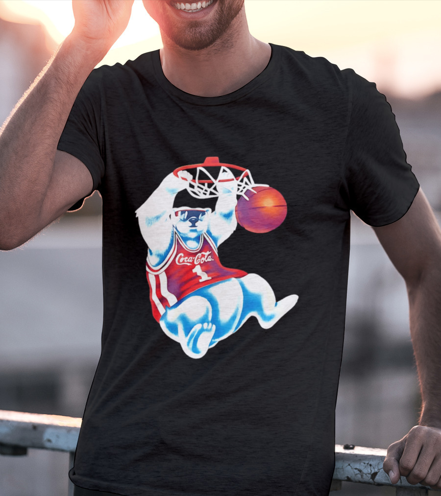 Coca Cola Polar Bear Basketball Dunk Red Jersey T-Shirt