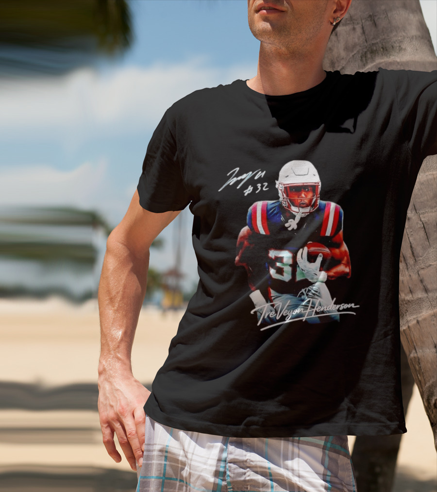 TreVeyon Henderson Autograph Edition New England Patriots 32 Football T-Shirt