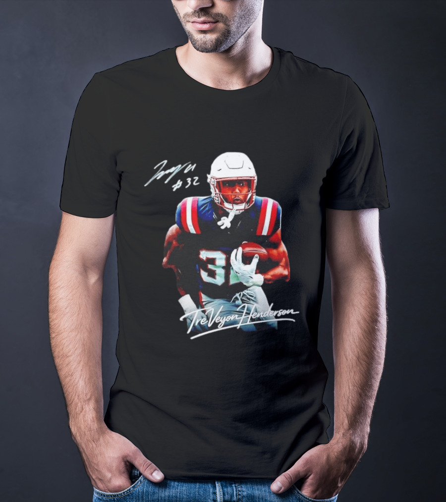 TreVeyon Henderson Autograph Edition New England Patriots 32 Football T-Shirt