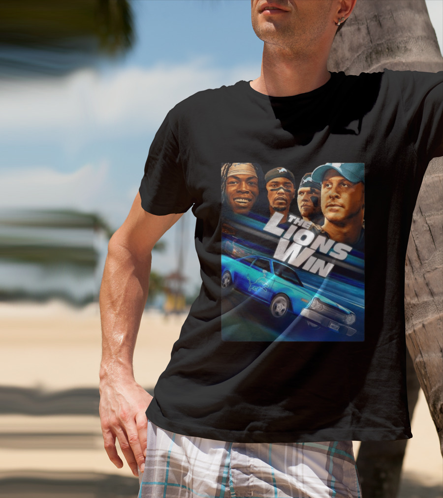Detroit Lions The Lions Win Blue Car Football Players T-Shirt