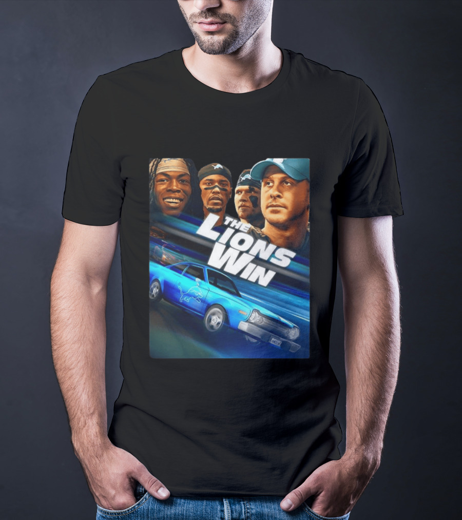 Detroit Lions The Lions Win Blue Car Football Players T-Shirt
