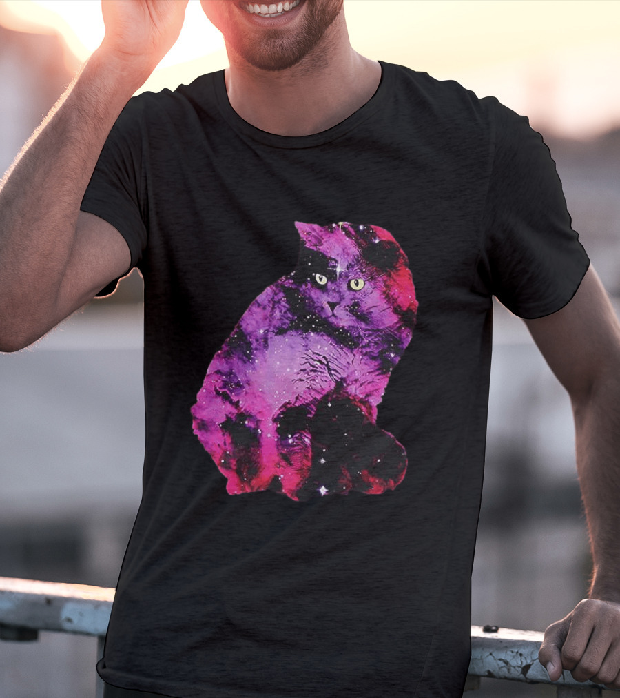Galaxy Cat Joey Rooney Purple Nebula Cosmic T-Shirt
