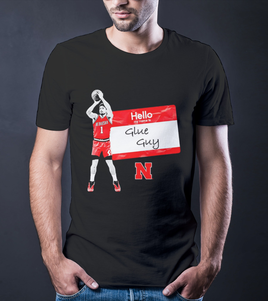 Sam Hoiberg Nebraska Cornhuskers Hello My Name Is Glue Guy T-Shirt