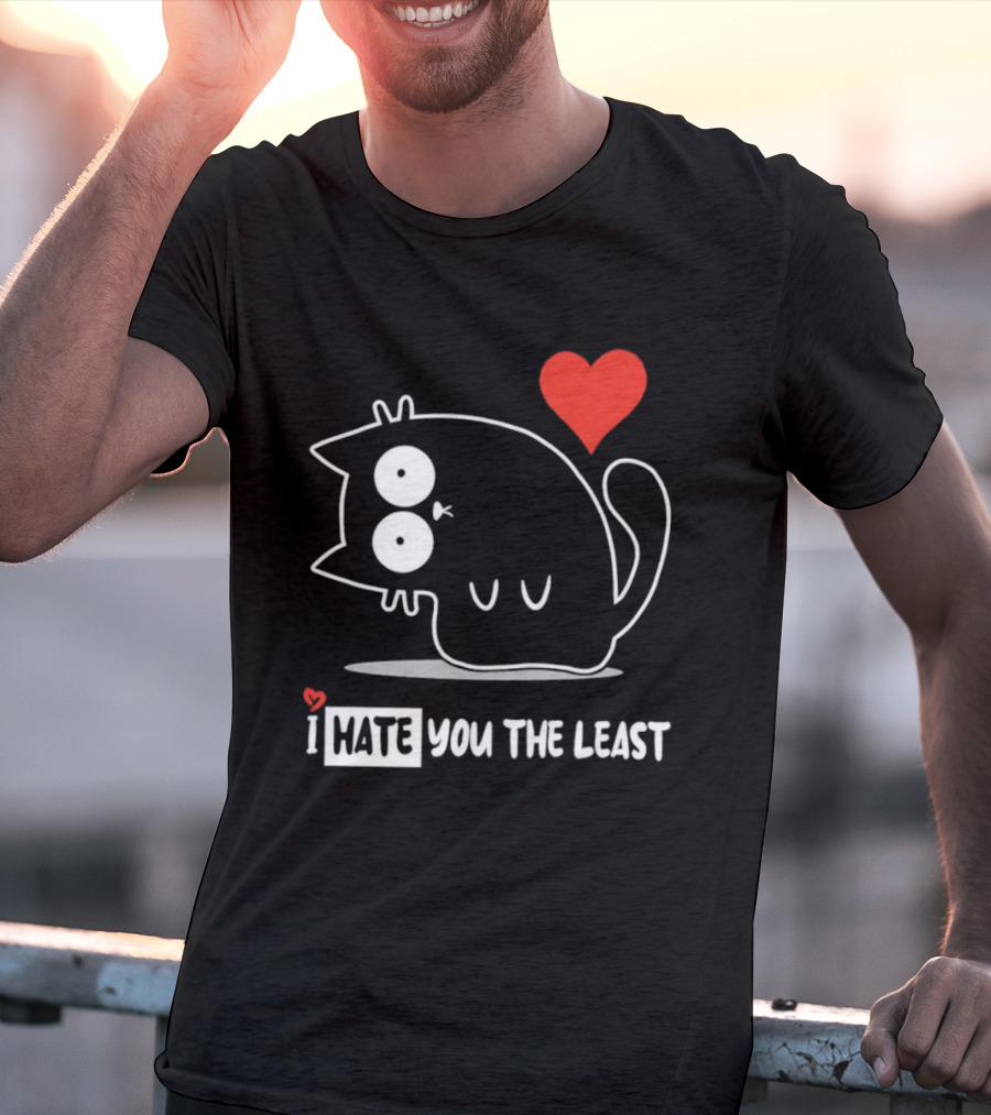 I Hate You The Least Black Cat Cartoon Red Heart Humor T-Shirt