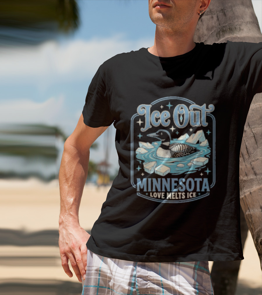 Loon Ice Out Minnesota Love Melts ICE Lake Water Bird T-Shirt