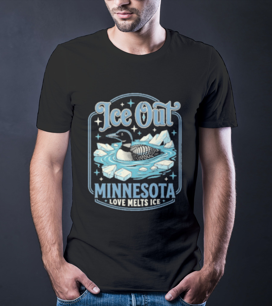 Loon Ice Out Minnesota Love Melts ICE Lake Water Bird T-Shirt