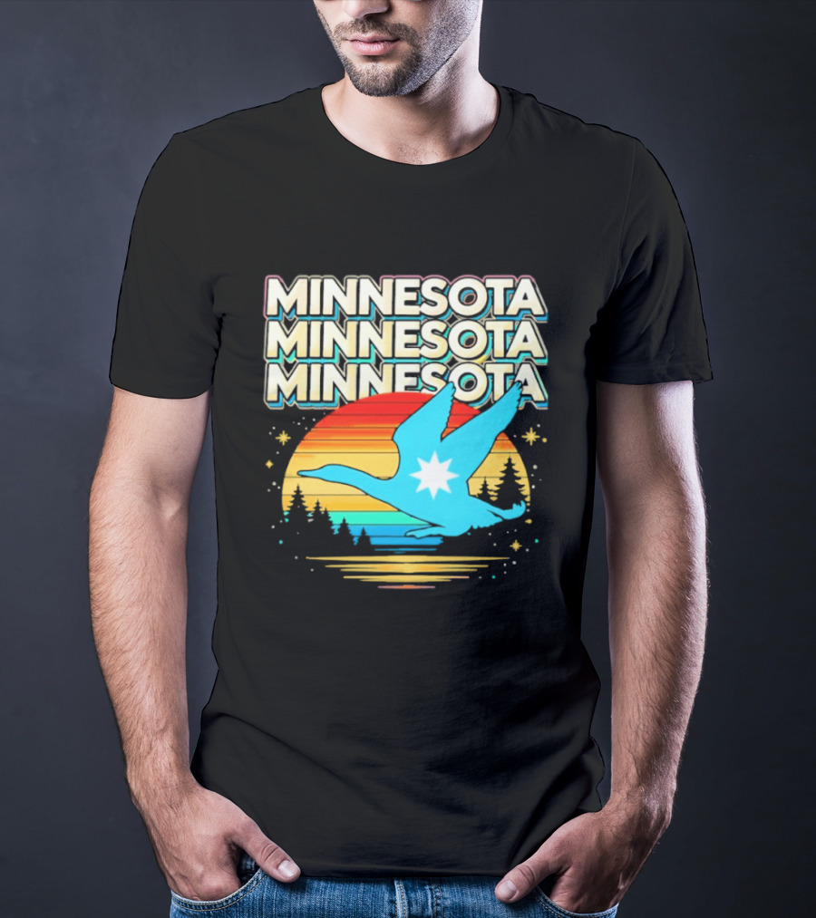 MINNESOTA Resistance 2026 Goose Sunset Forest Scene T-Shirt