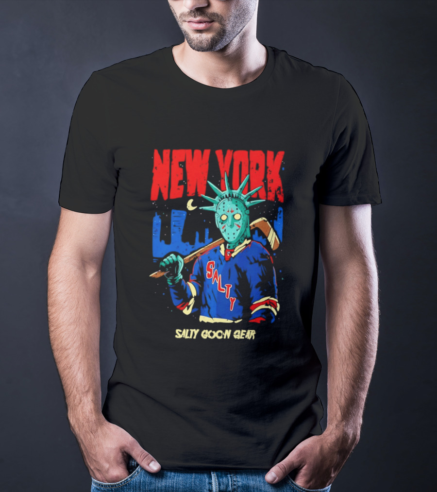 New York Salty Goon Liberty Mask Hockey Player Salty Goon Gear T-Shirt